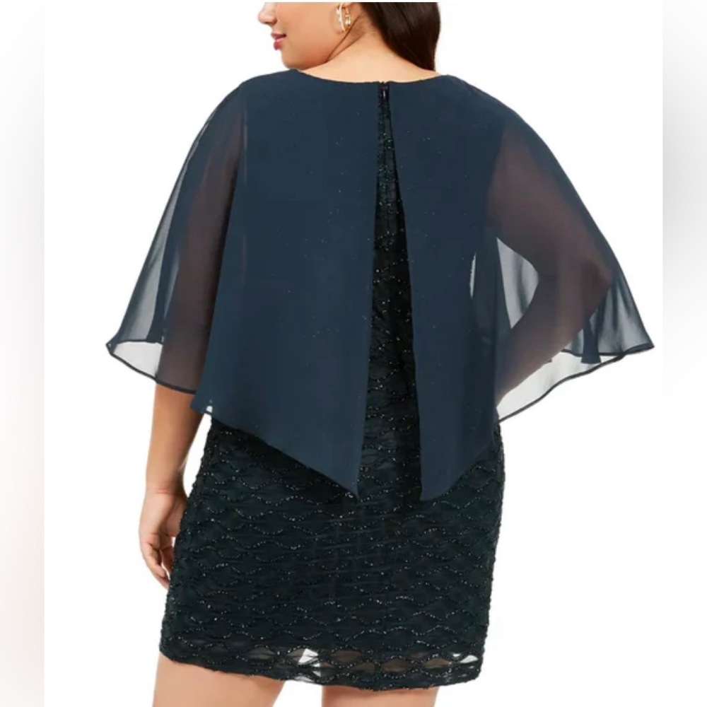 Women’s Formal Dress Plus Size 16W Dark Green Connected Apparel Sequin Cape NWT - Picture 12 of 14